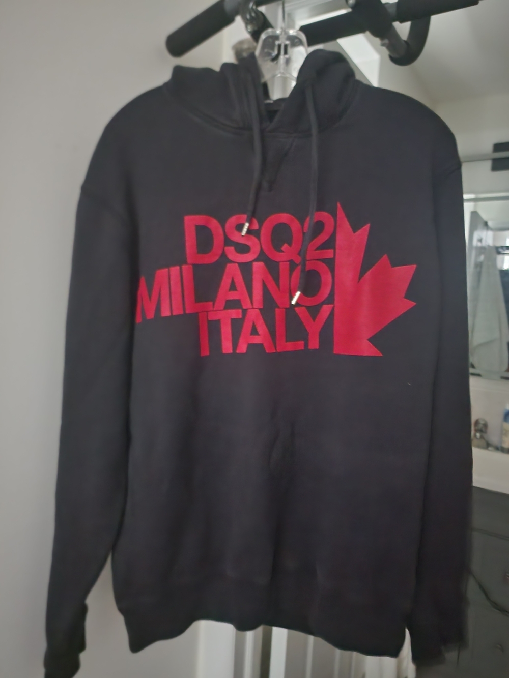DSQUARED2 Black Hoodie with Red Milano Italy Logo and Maple Graphic
